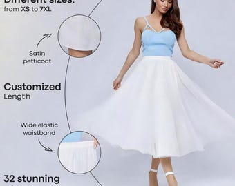 Gonna midi in tulle bianco, Gonna in tulle personalizzata, Gonna in tulle fatta a mano, Gonna in tulle da sposa per donna, Gonna in tulle da sposa, Gonna in tulle lunghezza tè