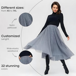 Gray tulle skirt, Handmade tulle skirt, Midi tulle skirts for women, Tulle skirt tea length, Tutu skirt for women, Tulle skirt plus size