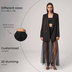 Sheer tulle maxi skirt, Black tulle maxi skirt, Transparent tulle skirt, Black tulle overskirt, See through skirt, Extravagant skirt