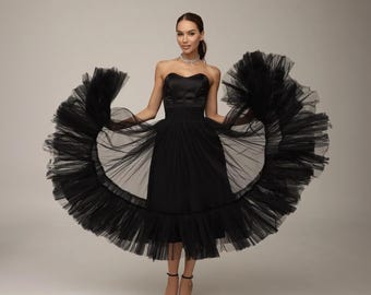 Fluffy tulle maxi skirt, Midi tulle skirt, Black tulle skirt for women, Ruffle tulle skirt, Romantic skirts for dinner, Elegant skirt women