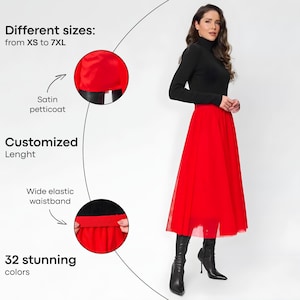 Red tulle skirt, Midi tulle skirts for women, Tulle skirt tea length, Custom tulle skirt, Bridesmaid tulle skirt, Tulle skirt plus size