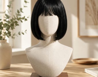 Perücke mit Pony, kurze, glatte Cosplay-Perücke, Anime-Perücke, Kunsthaar, Halloween-Perücke