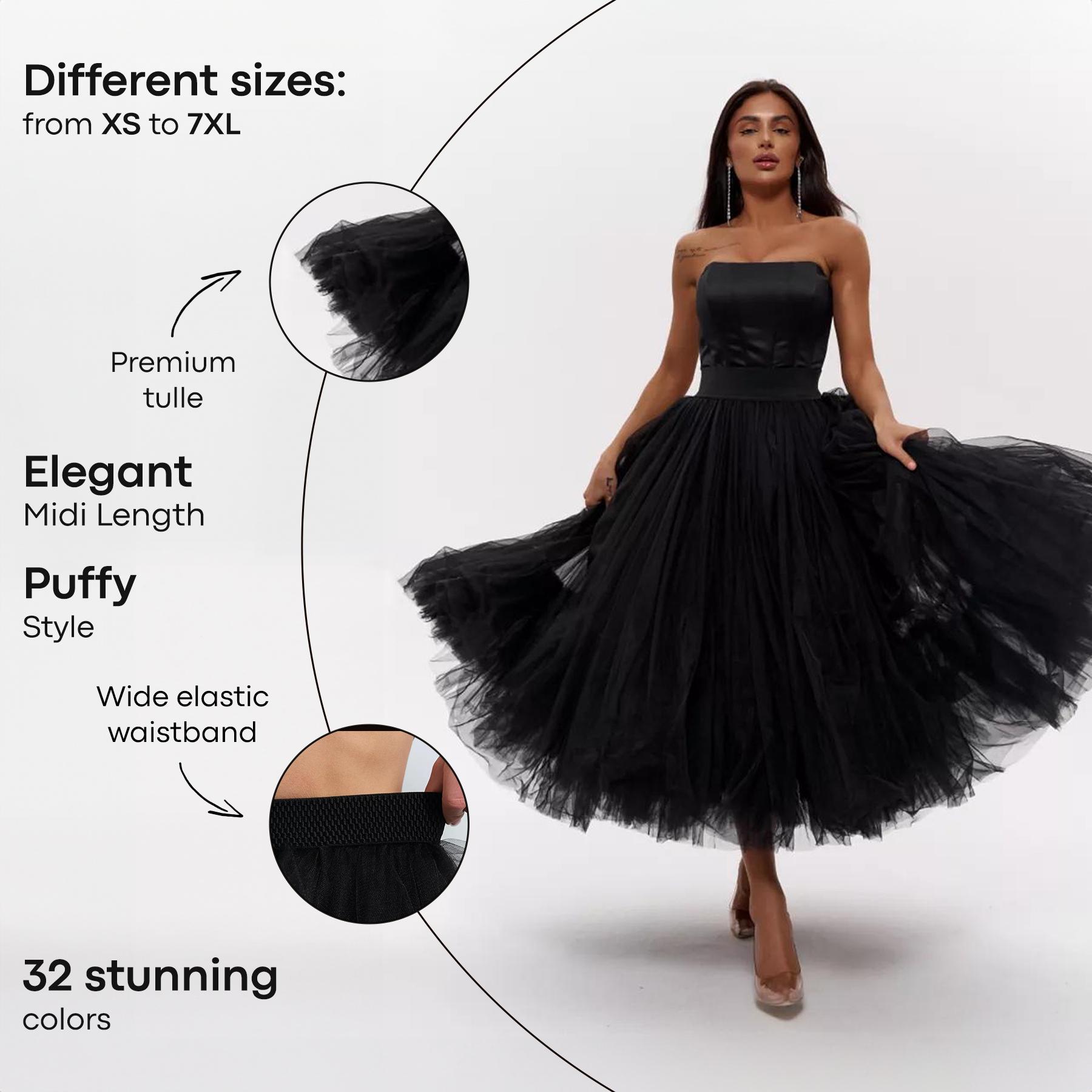 Jupe Longue Plissée En Tulle Noir - Taille Haute, Style Bulle à Volants, élégante Pour Soirée Ou Quotidien - 6