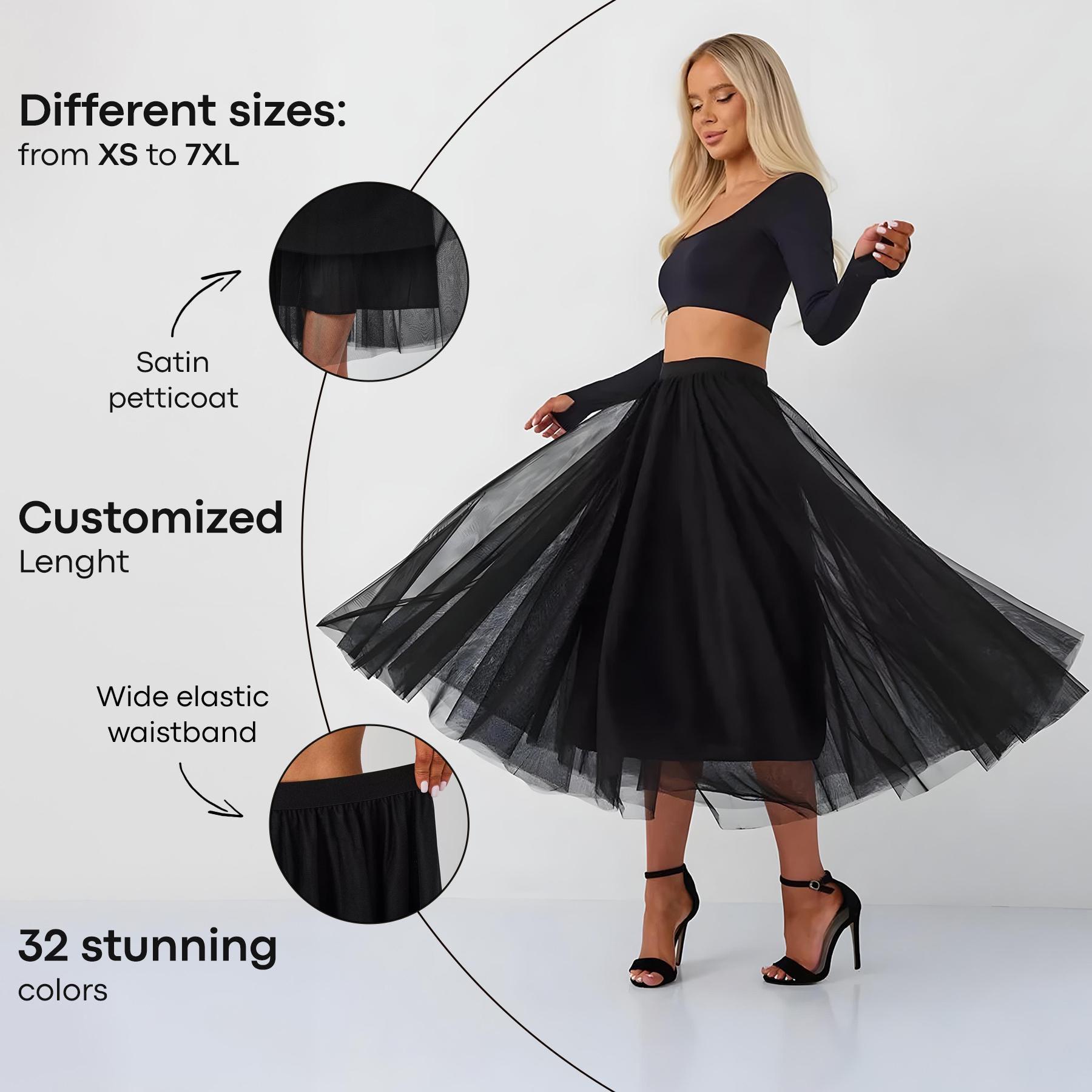 Gonna Lunga In Tulle Nero | Donna | Per Feste, Matrimoni, Eventi | Stile Elegante E Morbido - Foto 2