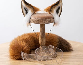 Conjunto de orelhas e cauda de raposa em pele sintética, acessórios realistas para fantasia de animal para cosplay.