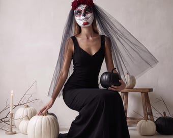 Maschera horror di Halloween, maschera con teschio spaventoso, maschera gotica per costume, maschera del Giorno dei Morti, accessorio per costume di Halloween