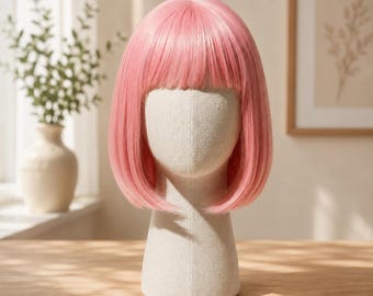 Kurze, glatte, pinke Bob-Perücke mit Pony, Cosplay-Anime-Halloween-Kunsthaar