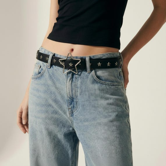 Star leather belt, Eyelet belt, Celestial belt, Grommet belt women, Y2K belt, Alt belt, Vegan leather belt,Hip accessories,Leather accessory