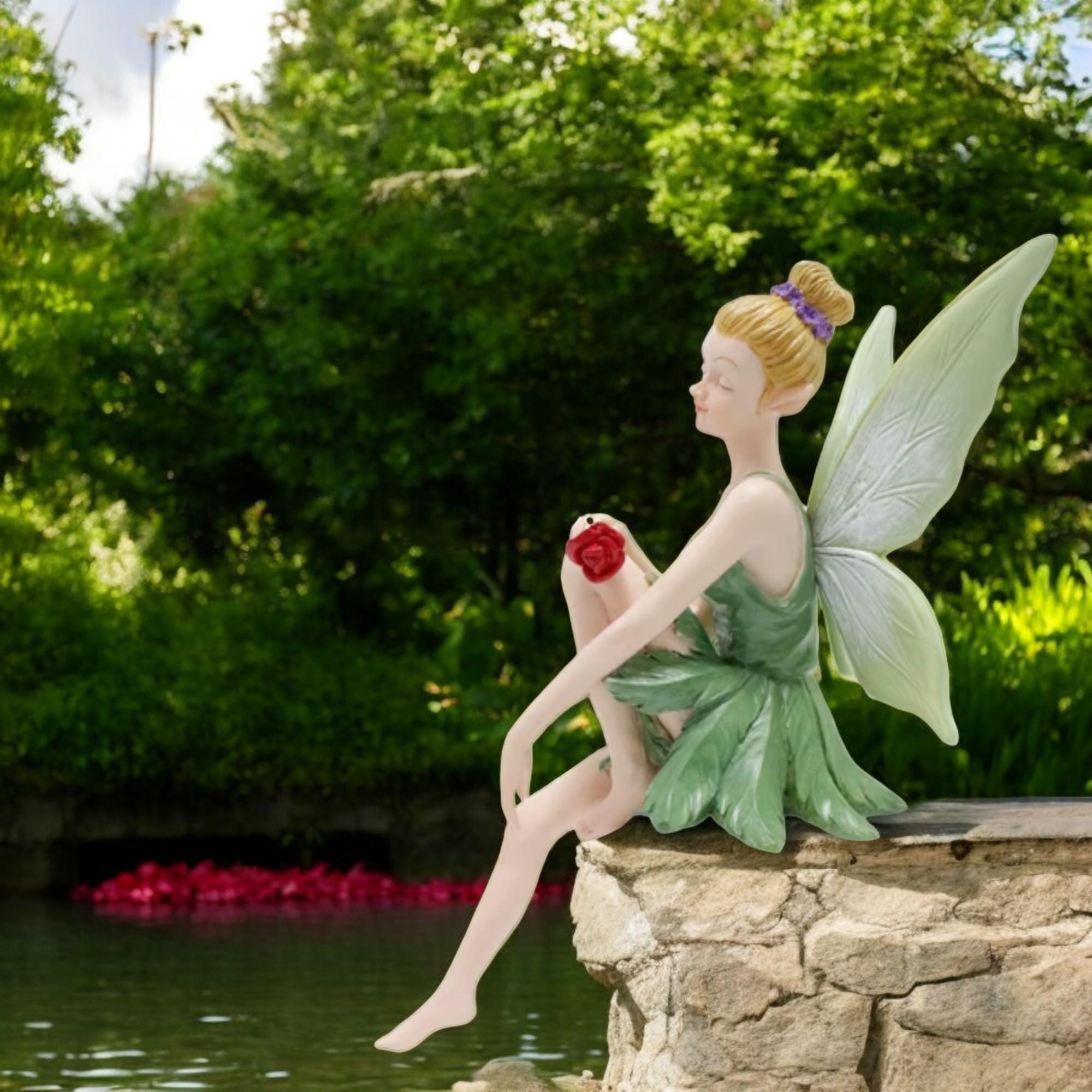 Statuette Fée Ou Elfe Avec Paillettes Et Coccinelle - 16 Cm De Haut En Résine - Couleur Rose Ou Bleue - Neuf