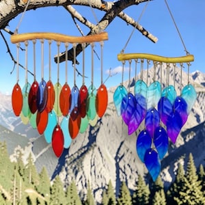 Colorful Glass Leaf Wind Chime- Nature Inspired Hanging Garden Decor- Botanical Art Gift