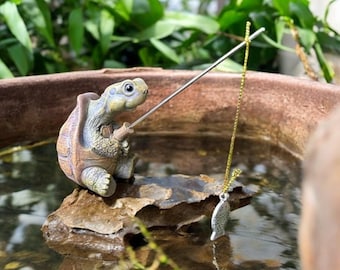 Resin Turtle Fishing Statue – Waterproof Garden Decor Figurine
