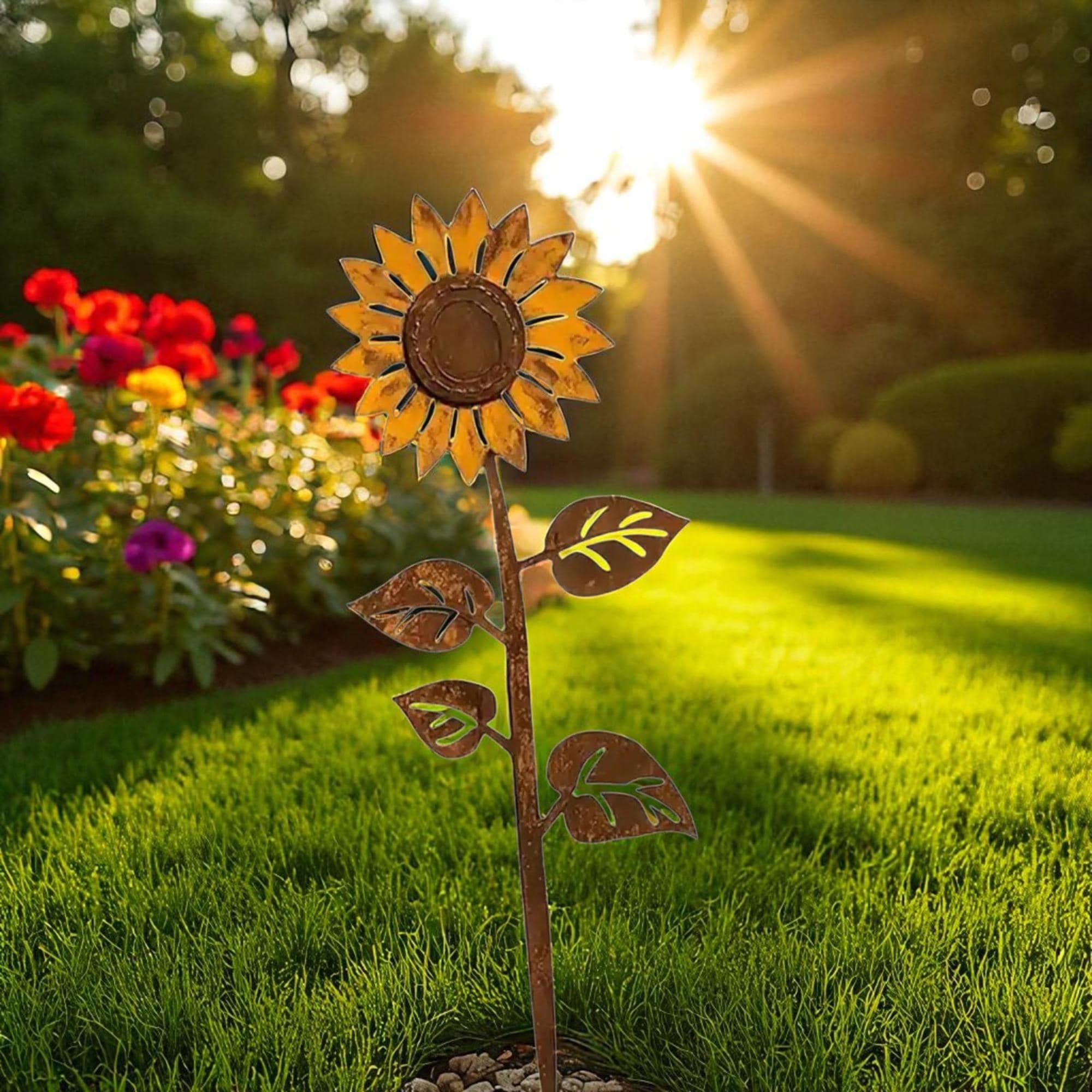 Metall-Sonnenblumen Gartenstecker - 3 Stück, 48cm Hoch - Bunte Deko Für Rasen & Beet