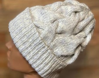Chunky Cable Hat Knitting Pattern | Easy Knit Beanie, Fluffy Winter Hat (Instant PDF Digital Download in English)