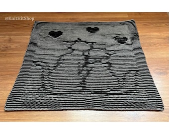 Baby Illusion Knitting Cat Blanket Pattern, Easy Knit and Purl, Newborn Baby Shower Gift, Pram, Stroller Pattern, Instant Download English