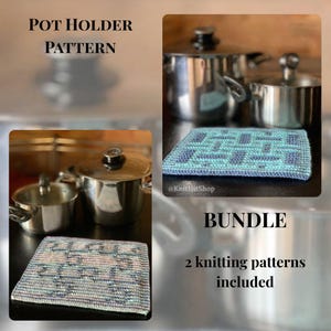 Pot Holder Trivet Knitting Patterns Bundle, Set of 2 PDF Knit Pot Holders, Easy Kitchen Decor, Quick Knit Gifts, DIY Ideas, Instant Download