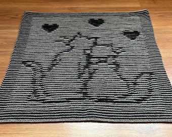 Baby Illusion Knitting Cat Blanket Pattern, Easy Knit and Purl, Newborn Baby Shower Gift, Pram, Stroller Pattern, Instant Download English