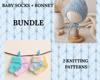 Patrón para tejer calcetines y gorro de bebé / Conjunto a juego para recién nacido / Tejido fácil para bebé / Descarga instantánea en PDF en inglés