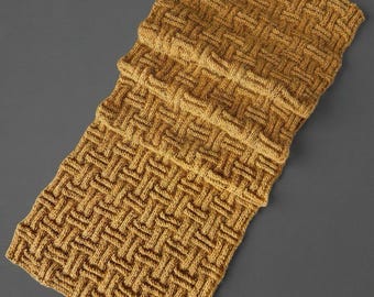 Bufanda larga de punto a mano de mezcla de lana y tweed color amarillo mostaza / Bufanda reversible texturizada de invierno para él o ella.