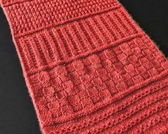 Bufanda larga de lana tweed color burdeos tejida a mano / Bufanda reversible texturizada de invierno para él o ella.