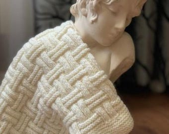 Basket Weave Throw Blanket Knitting Pattern: Easy Beginner DIY Home Décor, Instant PDF Download in English