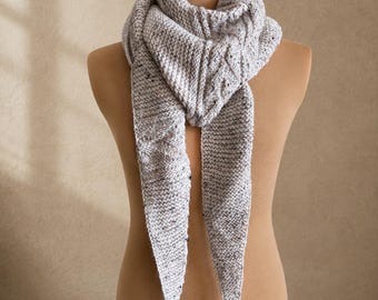 Bufanda triangular tejida a mano, chal de tweed de mezcla de lana, Bactus hecho a mano