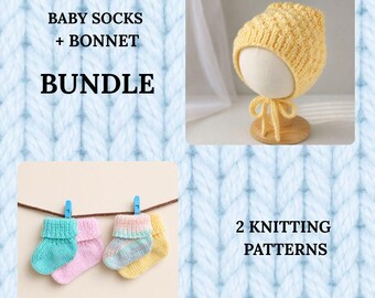 Patrón para tejer calcetines y gorro de bebé / Conjunto a juego para recién nacido / Tejido fácil para bebé / Descarga instantánea en PDF en inglés