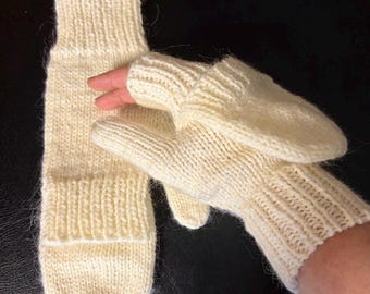 Patrón de tejido de mitones con parte superior abatible: Guantes convertibles sin dedos para mujer, talla ajustable (Descarga instantánea en PDF en inglés)