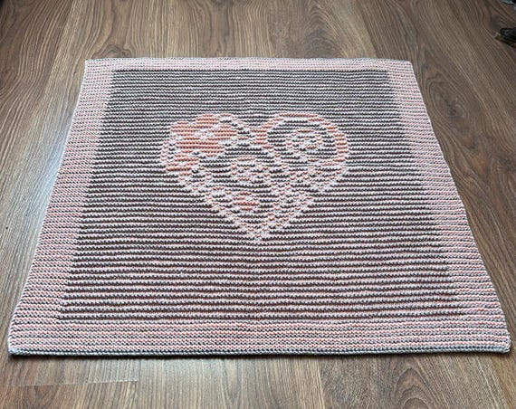 Baby Blanket Illusion Heart Knitting Pattern Easy Beginner Knit