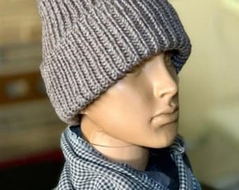 Unisex Ribbed Beanie Knitting Pattern | Chunky Cuffed Fisherman Hat, PDF in English