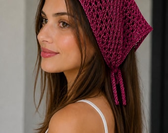 Pañuelo de punto / Pañuelo de verano fucsia / Pañuelo para el cabello hecho a mano / Pañuelo bohemio / Accesorio de playa