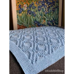 Shadow Diamonds Baby Blanket Knitting Pattern, Easy DIY Newborn Gift, Coming Home Receiving Pram Crib Blanket (Instant PDF Download English)