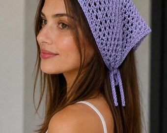 Cotton Knit Bandana | Lavender Summer Head Scarf | Handmade Hair Scarf | Boho Head Kerchief | Beach Accessory