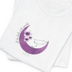 Camiseta del zodiaco Leo Luna, camiseta con gráfico de estrellas astrológicas, camiseta de magia lunar, regalo de carta natal de constelación cósmica, ropa mística de fase lunar