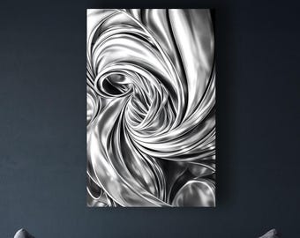 Luxury Liquid Silver Abstract Wall Art on Tempered Glass – Modern Metallic Silver Decor, Contemporary Luxury Wall Art, Glass Wall Decor