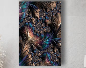 Luxury Tempered Glass Wall Art, Fractal Abstract Metallic Design, Rainbow Copper Flow Art, Premium Glossy Glass Artwork, Modern Luxury Decor