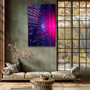 Wandbild aus gehärtetem Glas mit Binärcode-Motiv, Programmierdeko, Cyberpunk-Kunst, Geschenk für Computerprogrammierer
