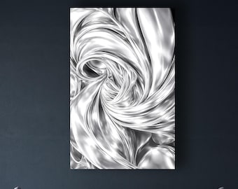 Luxury Liquid Silver Abstract Wall Art on Tempered Glass – Modern Metallic Silver Decor, Contemporary Luxury Wall Art, Glass Wall Decor