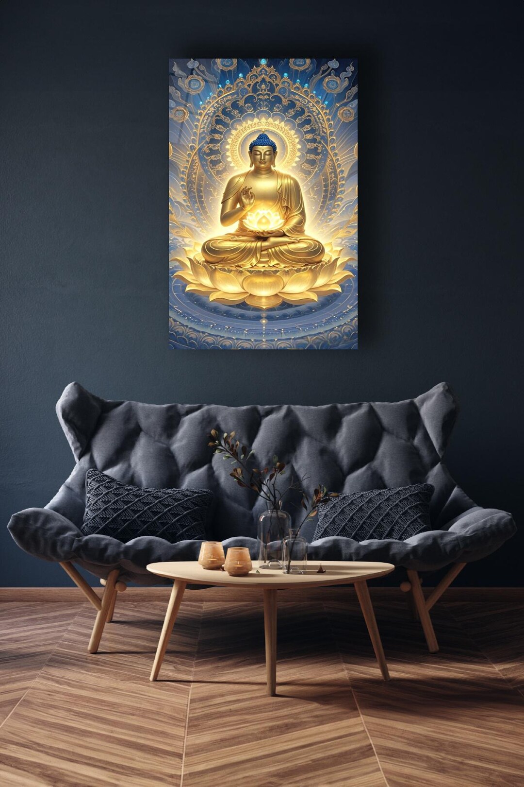 Luxury Golden Buddha Tempered Glass Wall Art – Spiritual Enlightenment ...