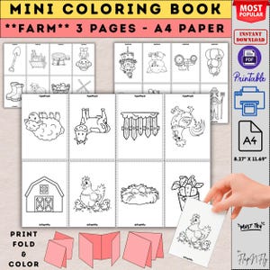 Farm Animals Coloring Book: Foldable Mini Printable (A4 PDF Pages)