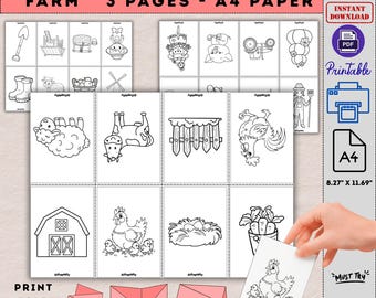 Farm Animals Coloring Book: Foldable Mini Printable (A4 PDF Pages)