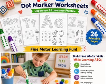 Alphabet Dot Marker Worksheets Upper & Lowercase | Preschool Activity Printable PDF (Age 4 to 6)