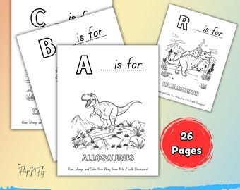Dinosaur Alphabet Coloring Pages A to Z | Preschool Kindergarten Printable (Age 4 to 6)
