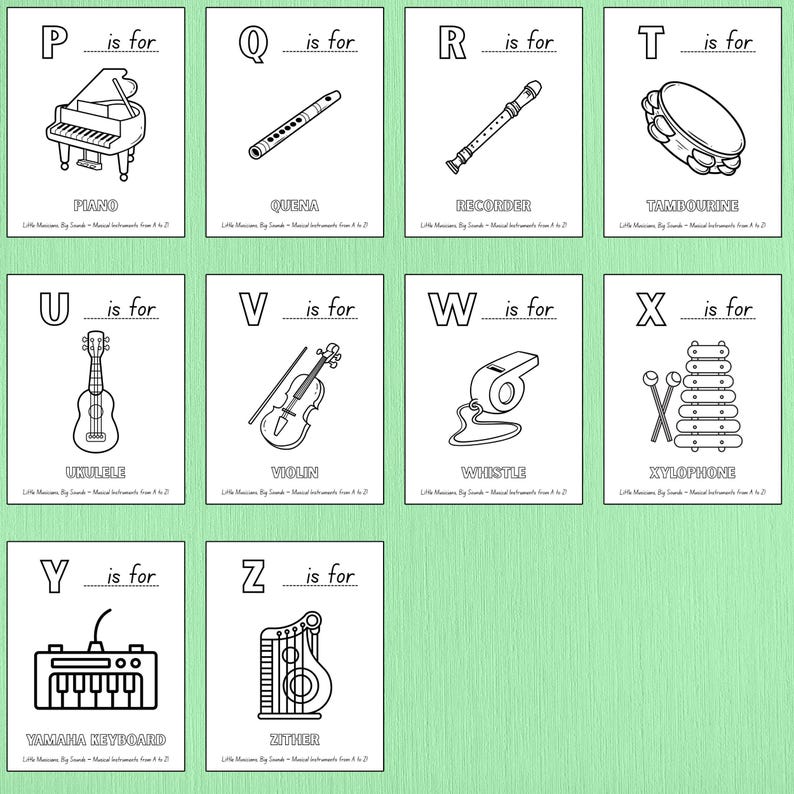 Spd Instruments Printable A to Z Musical Instruments Coloring Book, Music Lovers (printable PDF ...