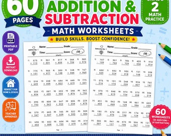 3 digit Addition and Subtraction with Borrowing Math Worksheets for Grade 2