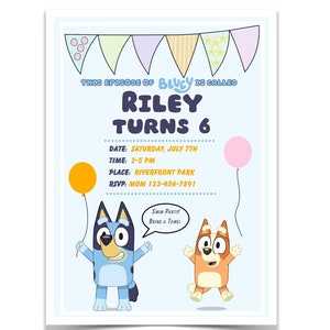Invito di compleanno Bluey invito per feste per bambini download immediato