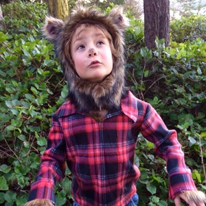Werewolf Halloween Costume kids costume hood, boys costume, girls costume Hood and plaid shirt