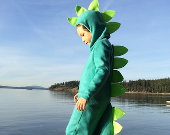 Dinosaur Halloween Costume Turquoise Dino kids costume full suit with long tail, spines and hood for boys, girls, toddler, children