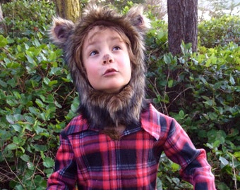 Werewolf Halloween Costume kids costume hood, boys costume, girls costume Hood and plaid shirt