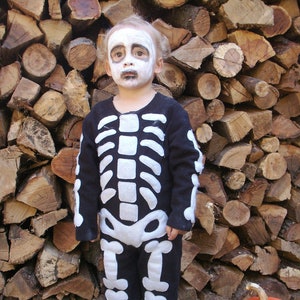 Skeleton Halloween Costume Handmade one piece suit kids costume for boys, girls, toddler, children image 1