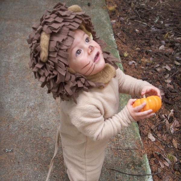 Costume da leone: costume di Halloween in pile per bambini con cappuccio e coda